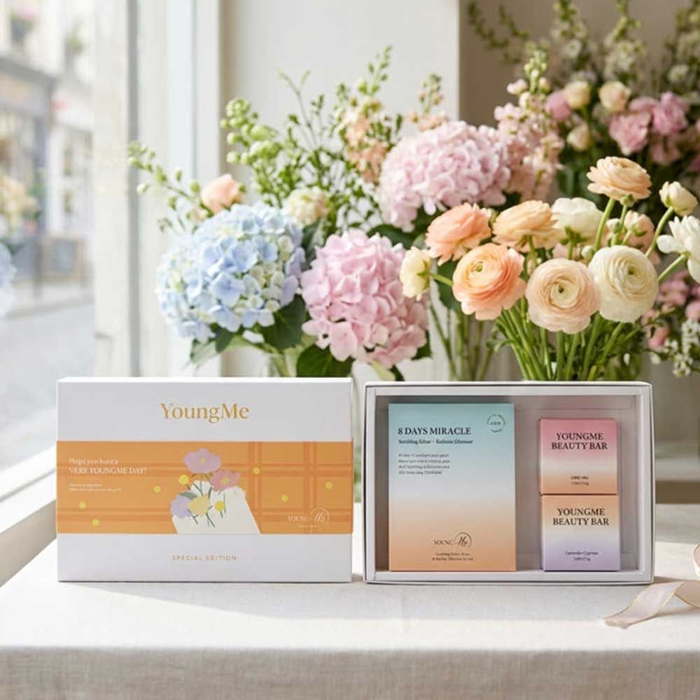 YOUNGME Gift Set 8 Days Miracle 8 Sheets 2 Soaps UV IR Thermal Soothing Rejuvenating Home Care _ Made in Korea